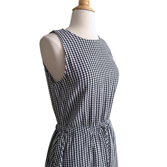 LOFT Black & White Gingham Crossover Back MIDI Dress Pockets Sleeveless Summer S - Picture 6 of 16